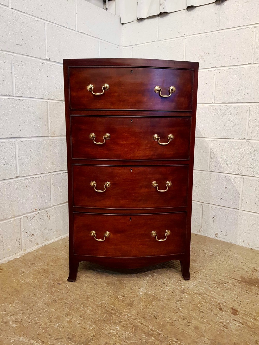 ANTIQUE MAHOGANY TALL NARROW BOW FRONT CHEST OF DRAWERS C1920 View V