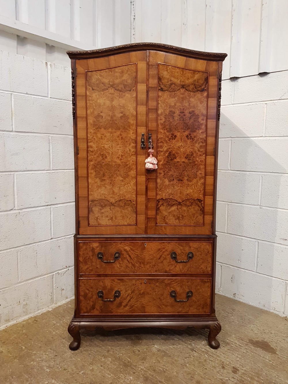 ANTIQUE  BURR WALNUT TALLBOY C1920