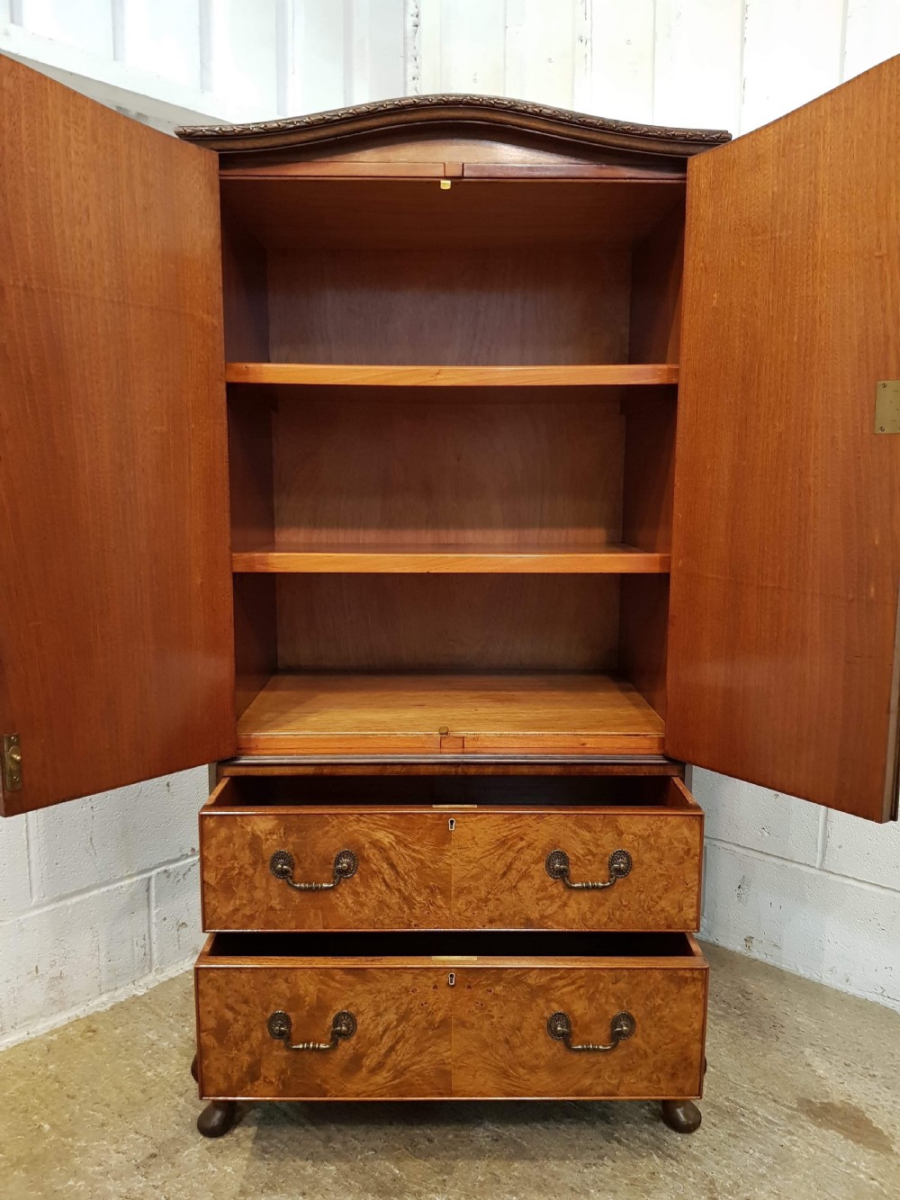 ANTIQUE  BURR WALNUT TALLBOY C1920 View II