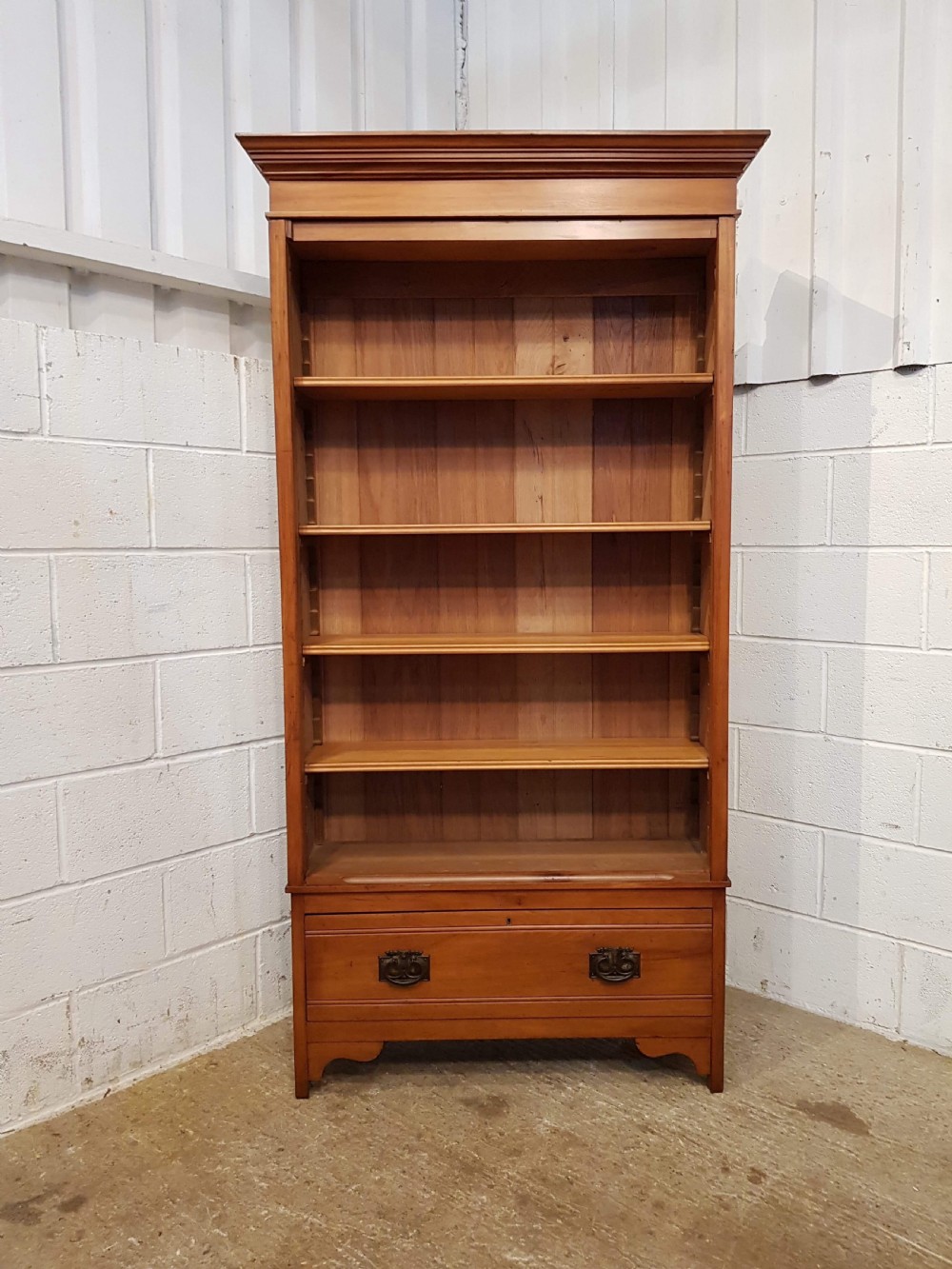 ANTIQUE LATE VICTORIAN SATINWOOD TALL NARROW BOOKCASE C1890 