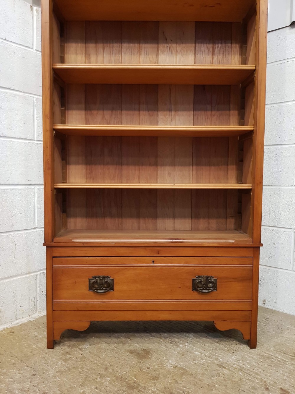 ANTIQUE LATE VICTORIAN SATINWOOD TALL NARROW BOOKCASE C1890  View III