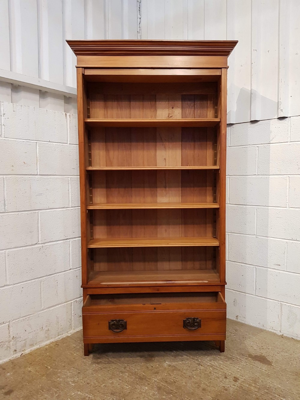 ANTIQUE LATE VICTORIAN SATINWOOD TALL NARROW BOOKCASE C1890  View V