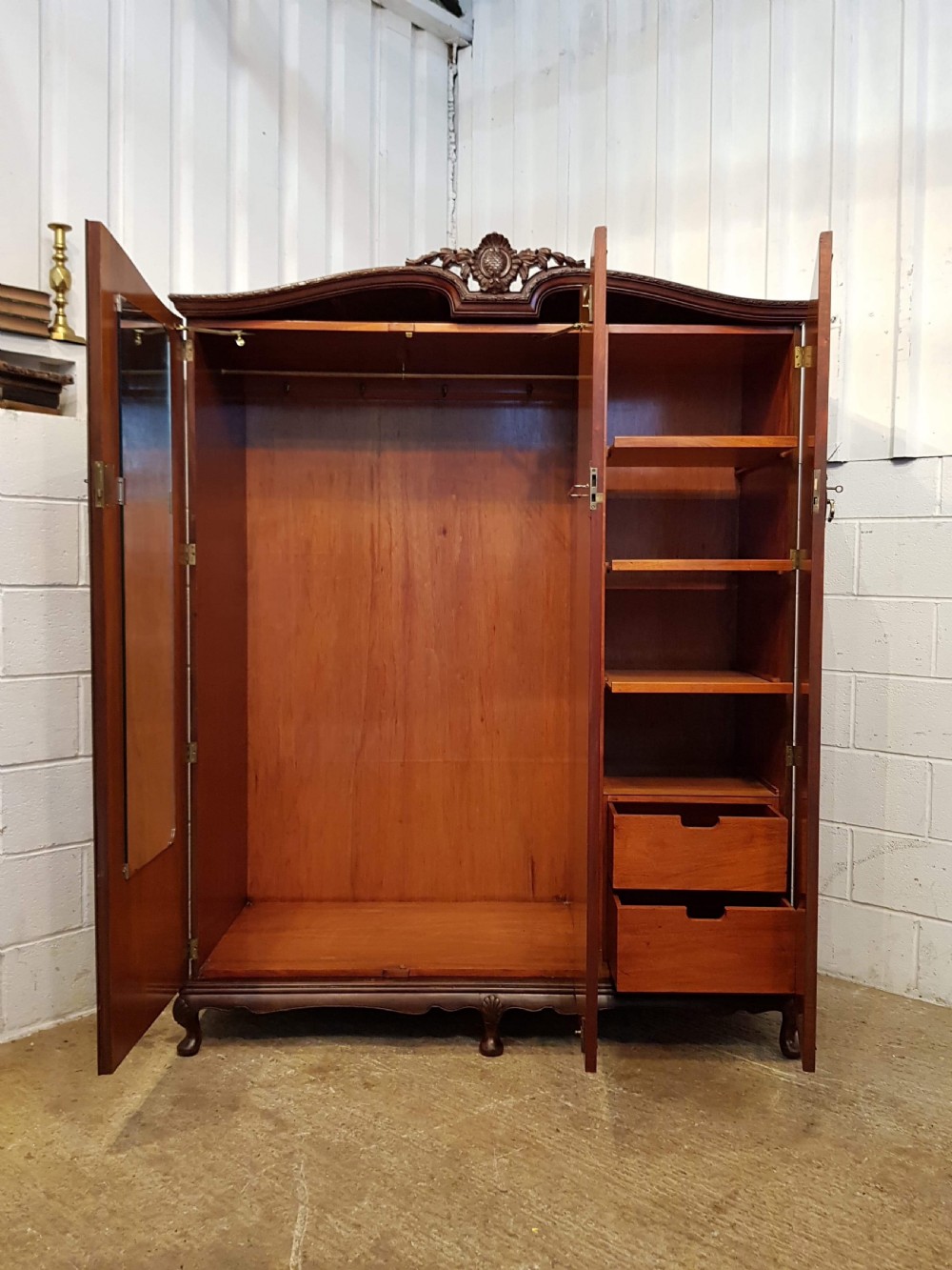 ANTIQUE BURR WALNUT TRIPLE WARDROBE C1920 View II