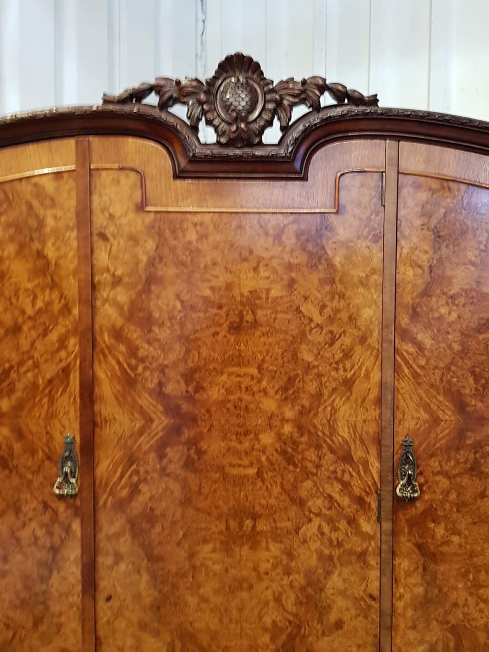 ANTIQUE BURR WALNUT TRIPLE WARDROBE C1920 View III