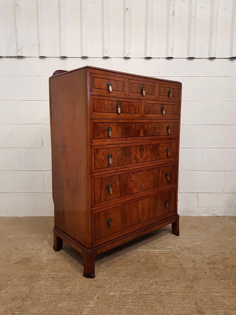 SUPERB ANTIQUE ART DECO BURR WALNUT & EBONY CHEST OF DRAWERS C1920 View III