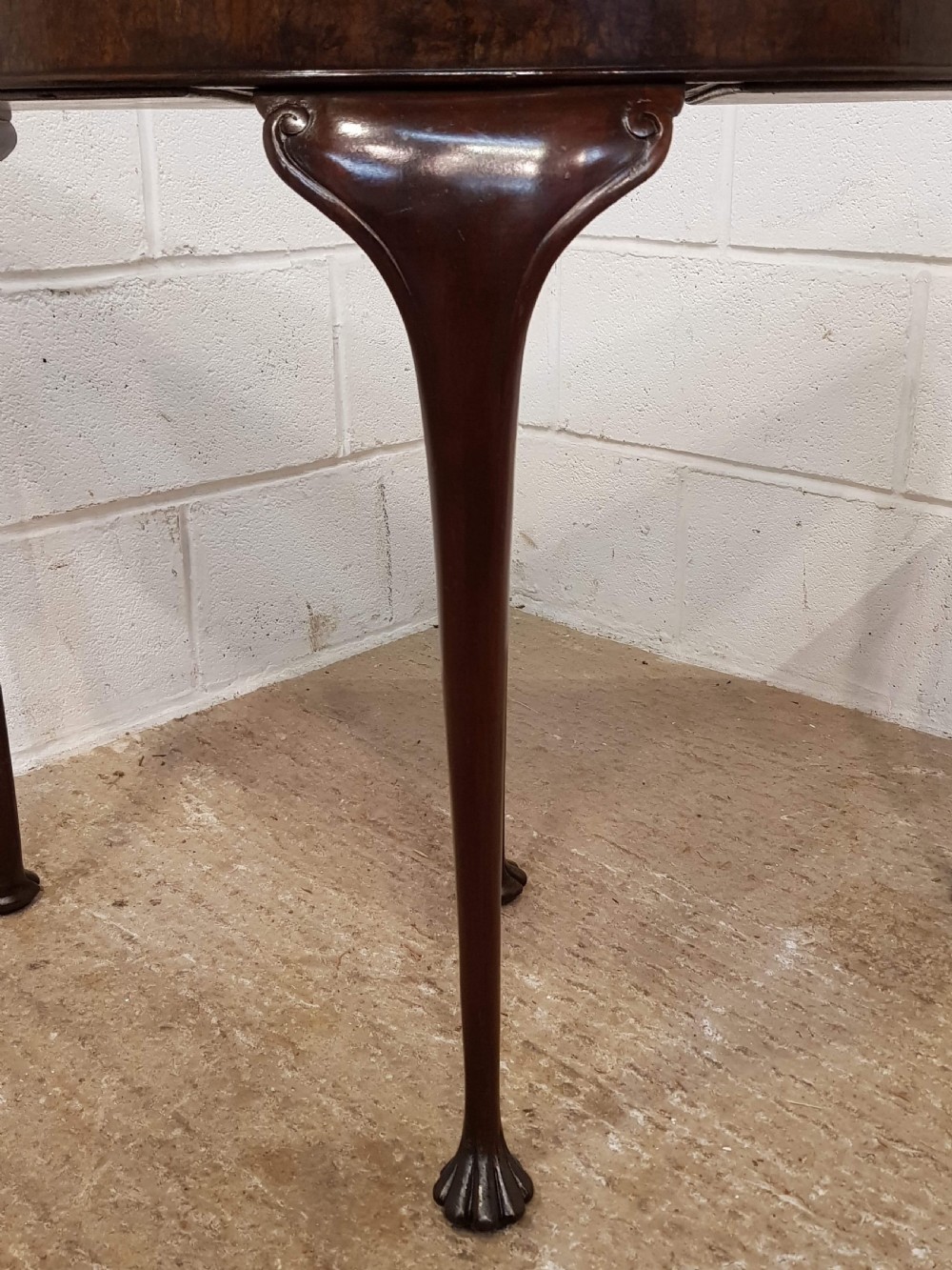 ANTIQUE BURR WALNUT DEMI LUNE FOLD OVER GAMES TABLE C1920 View VII
