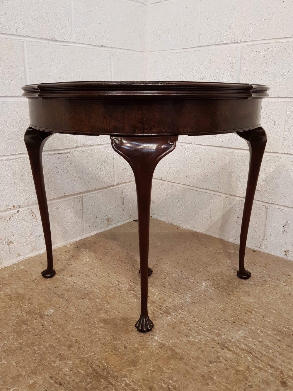 ANTIQUE BURR WALNUT DEMI LUNE FOLD OVER GAMES TABLE C1920 View VIII