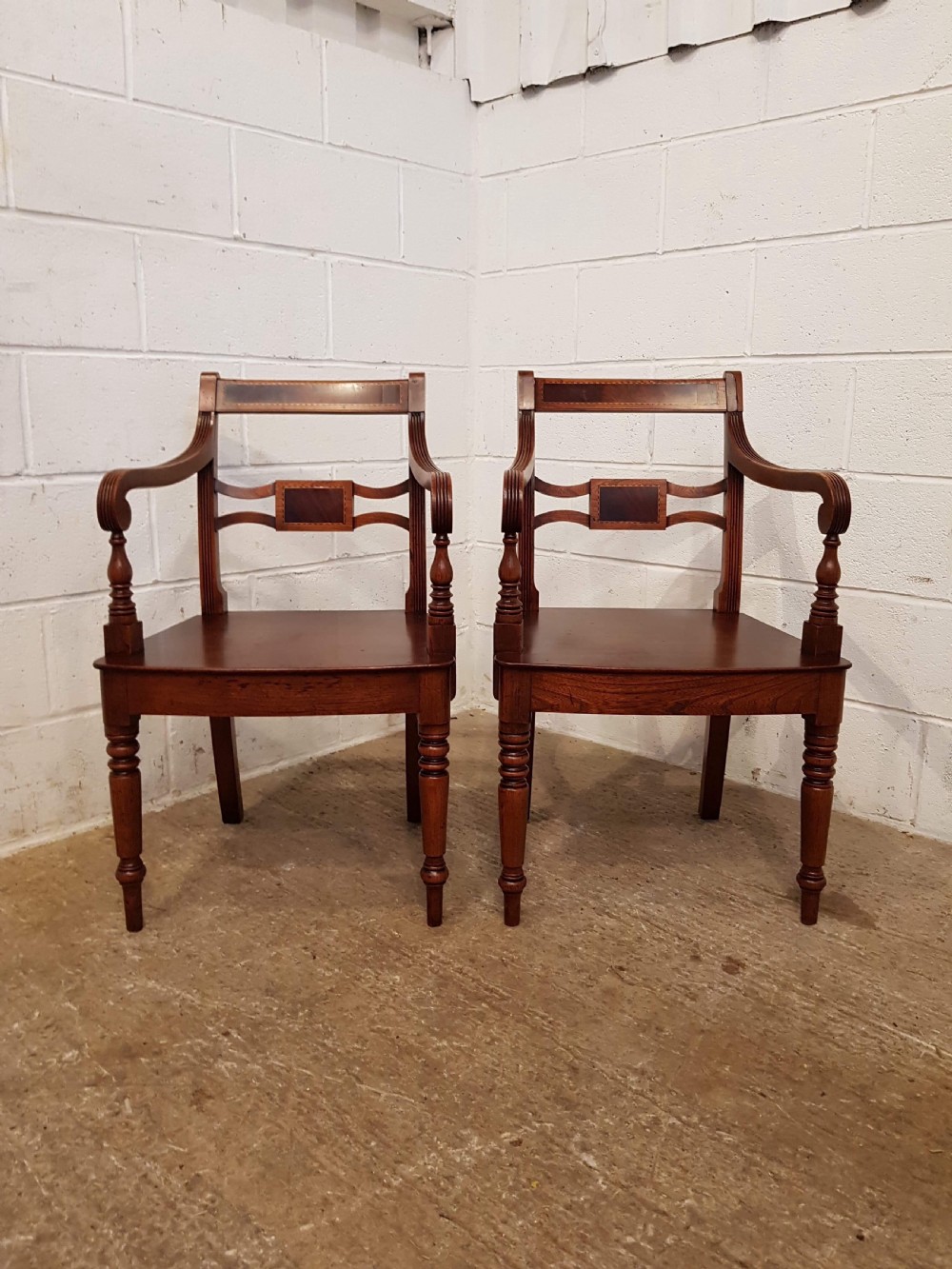 ANTIQUE PAIR REGENCY OAK & MAHOGANY LIBRARY CHAIRS C1820 View III