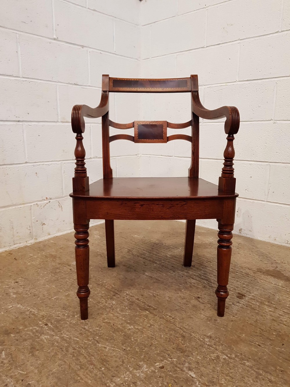 ANTIQUE PAIR REGENCY OAK & MAHOGANY LIBRARY CHAIRS C1820 View V