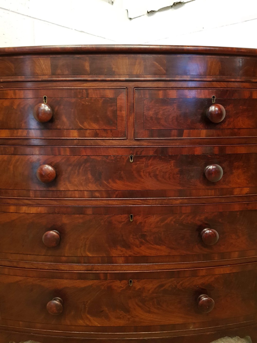 ANTIQUE REGENCY MAHOGANY BOW FRONT CHEST OF DRAWERS C1820 View IV