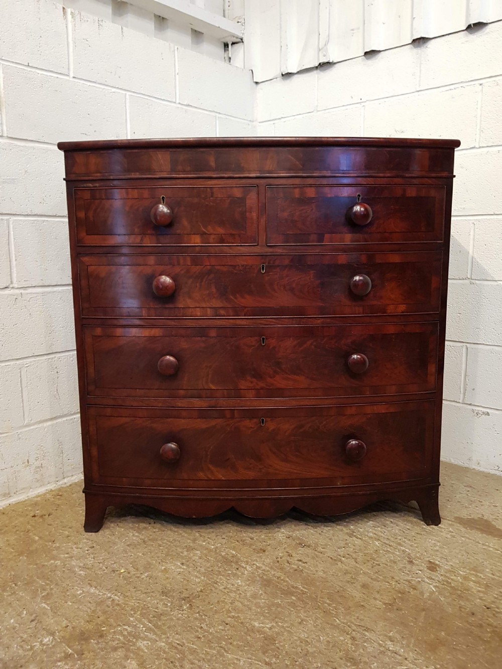 ANTIQUE REGENCY MAHOGANY BOW FRONT CHEST OF DRAWERS C1820 View VI