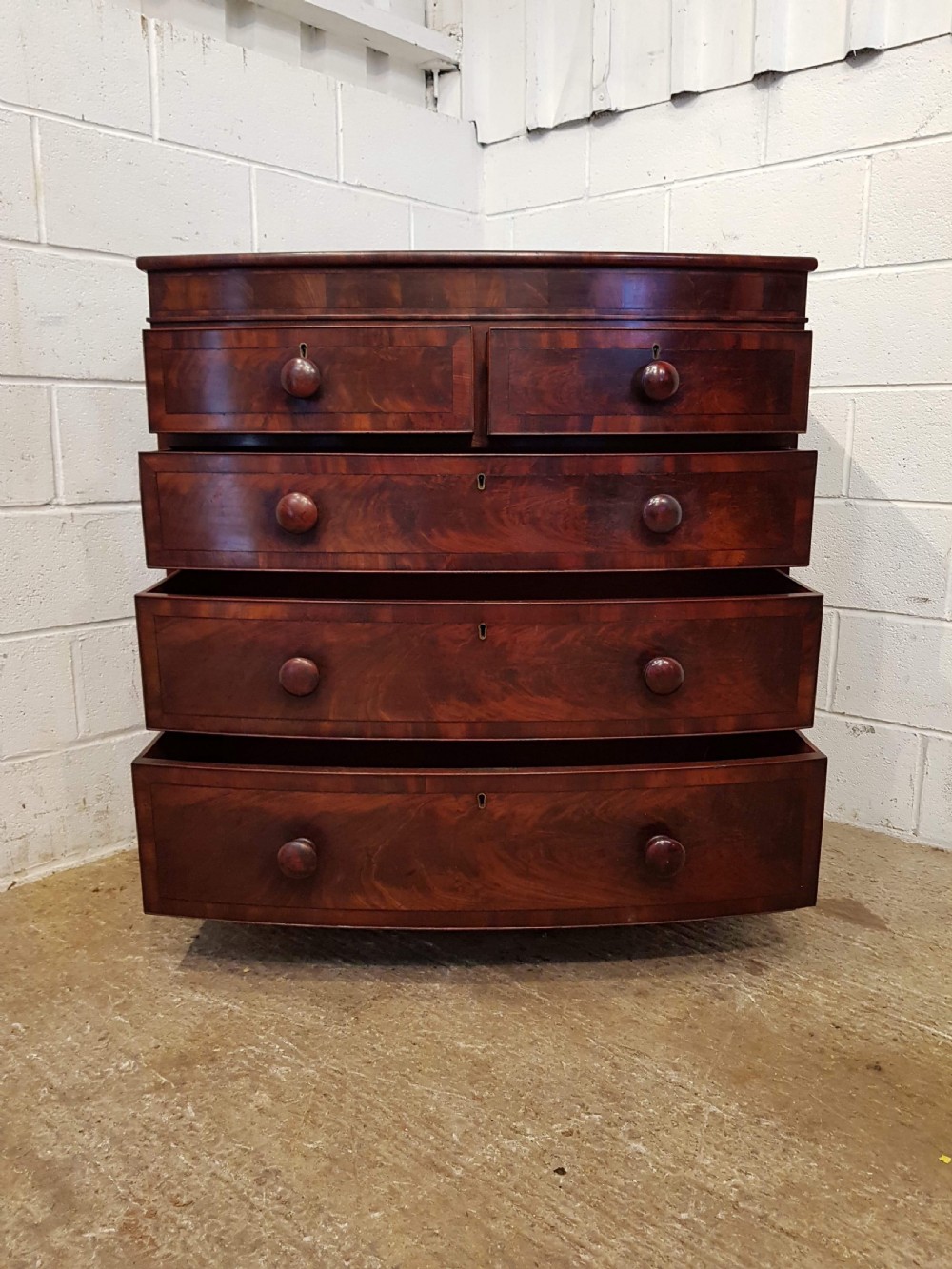 ANTIQUE REGENCY MAHOGANY BOW FRONT CHEST OF DRAWERS C1820 View VII