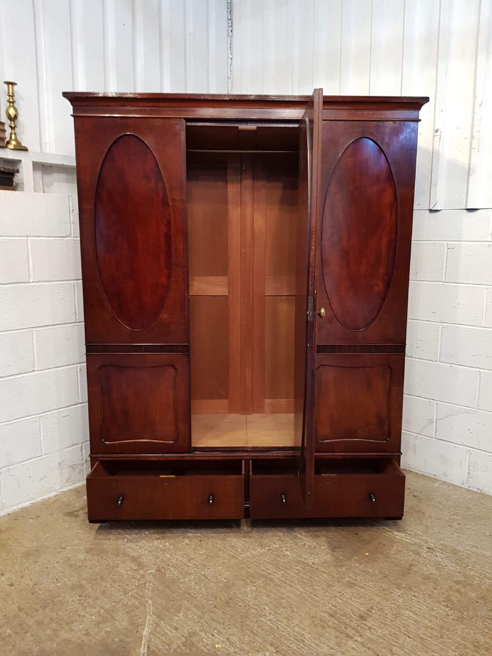 ANTIQUE EDWARDIAN REGENCY MAHOGANY DOUBLE WARDROBE C1900 View IV