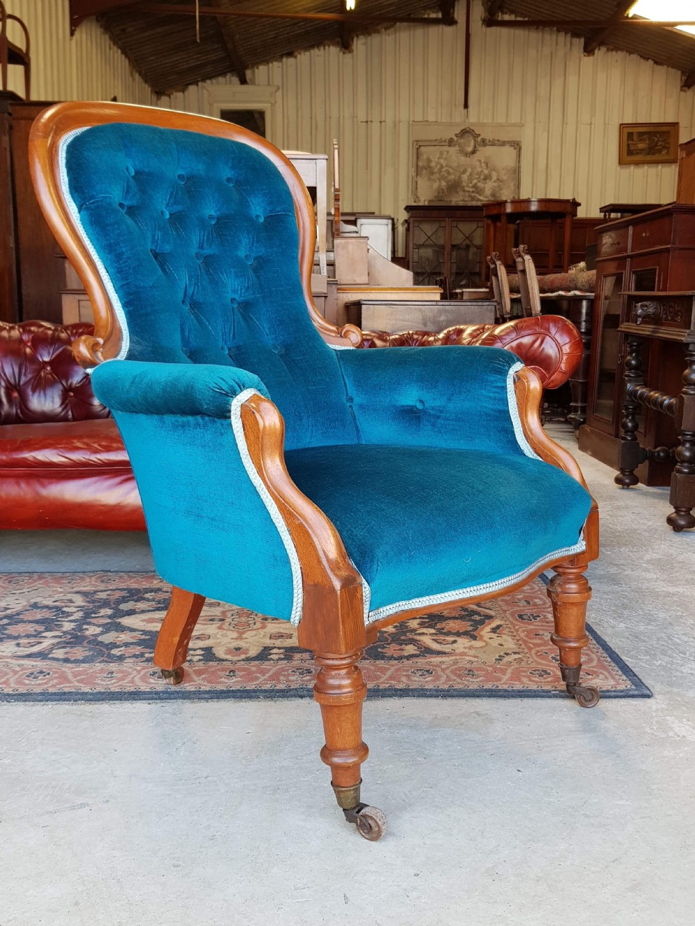 ANTIQUE VICTORIAN MAHOGANY SHOW FRAME SALON ARMCHAIR C1880 View II