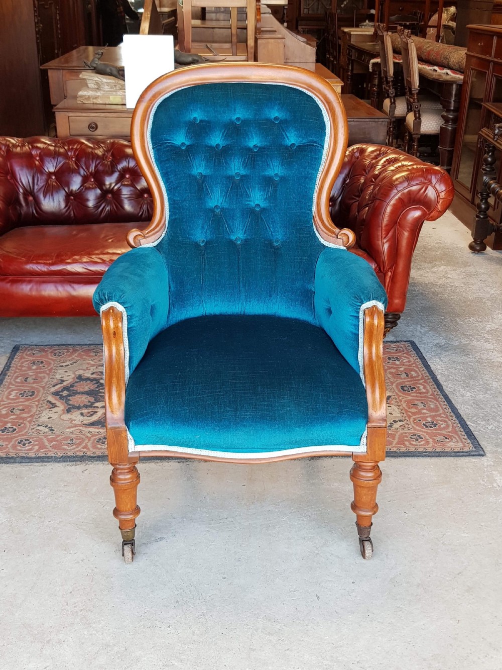 ANTIQUE VICTORIAN MAHOGANY SHOW FRAME SALON ARMCHAIR C1880 View V