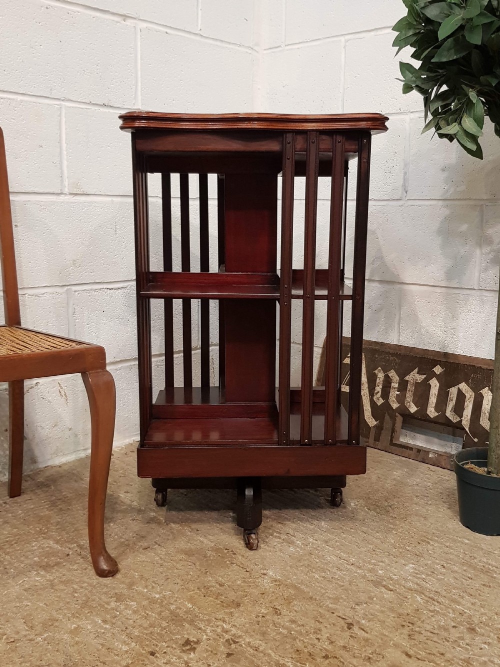 ANTIQUE EDWARDIAN INLAID MAHOGANY REVOLVING BOOKCASE C1900