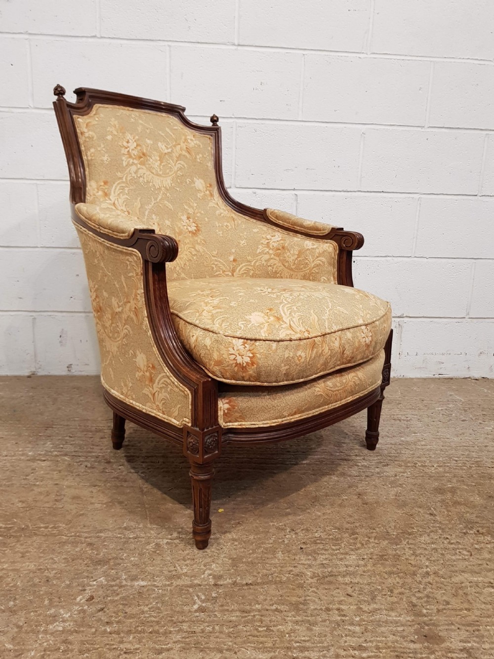 ANTIQUE PAIR FRENCH WALNUT SALON ARMCHAIRS C1920 View V