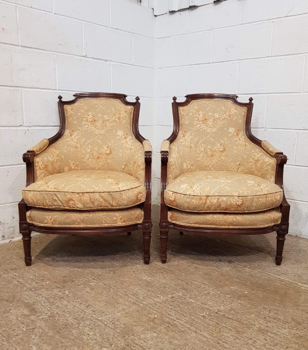 ANTIQUE PAIR FRENCH WALNUT SALON ARMCHAIRS C1920 View X