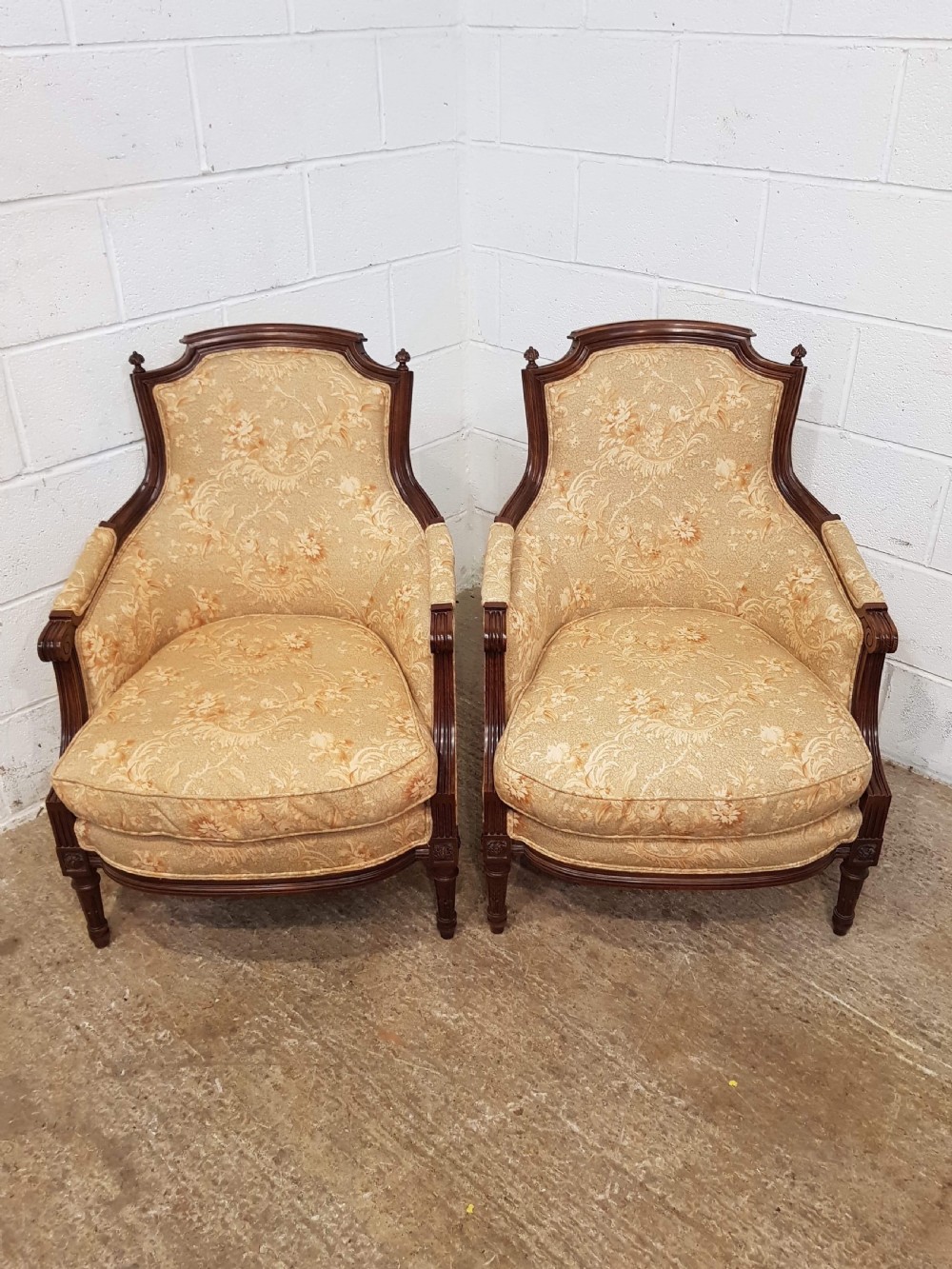 ANTIQUE PAIR FRENCH WALNUT SALON ARMCHAIRS C1920 View XI