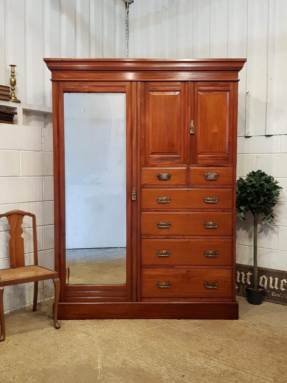 ANTIQUE LATE VICTORIAN WALNUT COMBINATION WARDROBE C1890