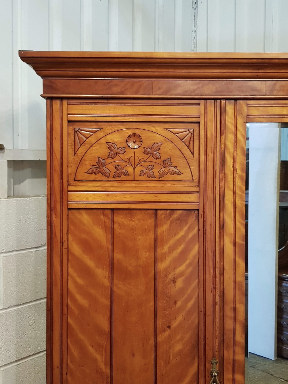 ANTIQUE LATE VICTORIAN SATINWOOD TRIPLE WARDROBE C1890  View II