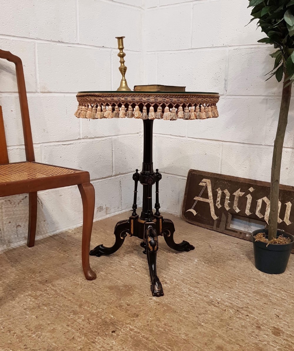 ANTIQUE VICTORIAN AESTHETIC  GLASS TOPPED GYPSY TABLE C1880