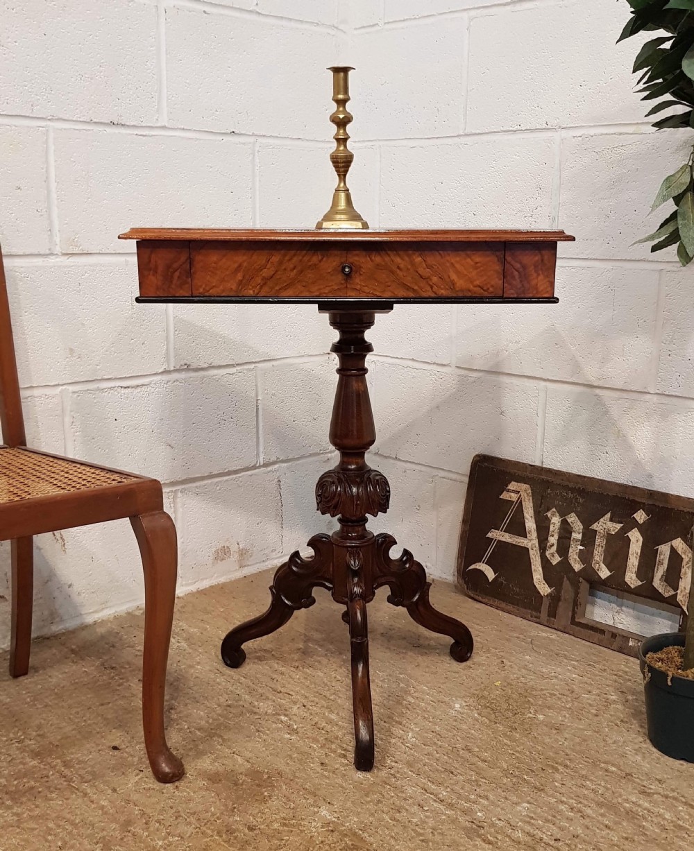 ANTIQUE VICTORIAN BURR WALNUT SIDE WORK TABLE C1880