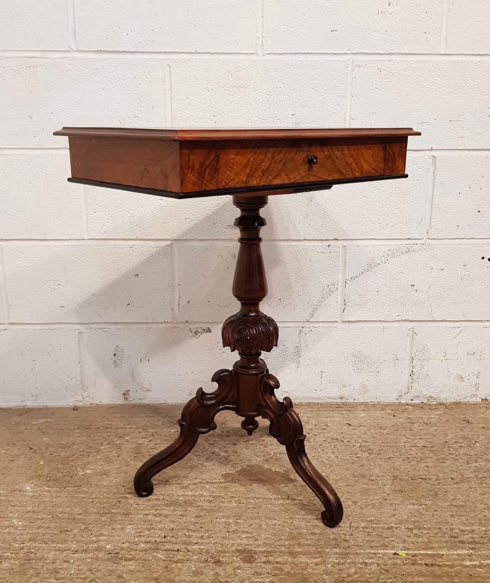 ANTIQUE VICTORIAN BURR WALNUT SIDE WORK TABLE C1880 View IV