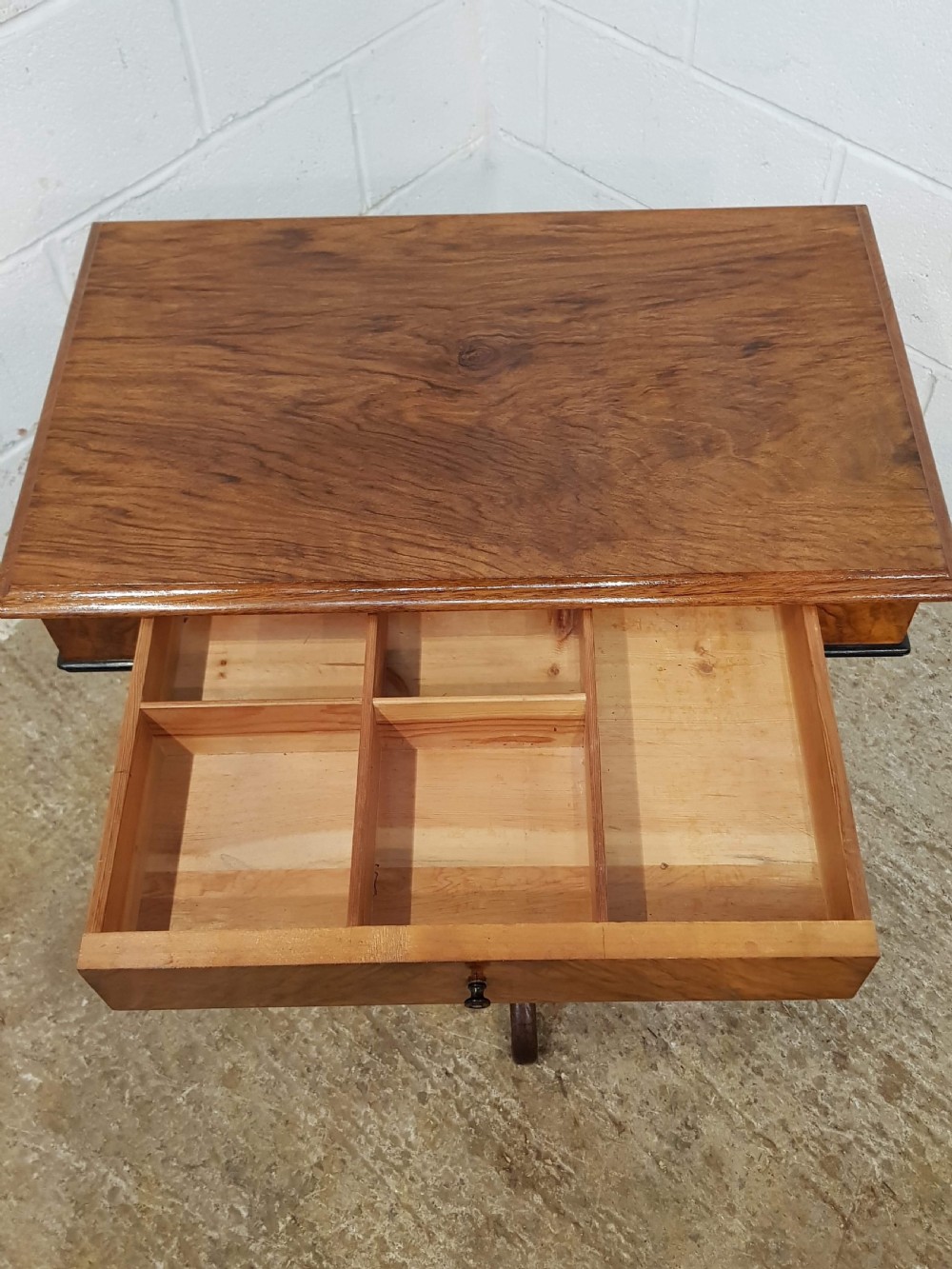 ANTIQUE VICTORIAN BURR WALNUT SIDE WORK TABLE C1880 View V