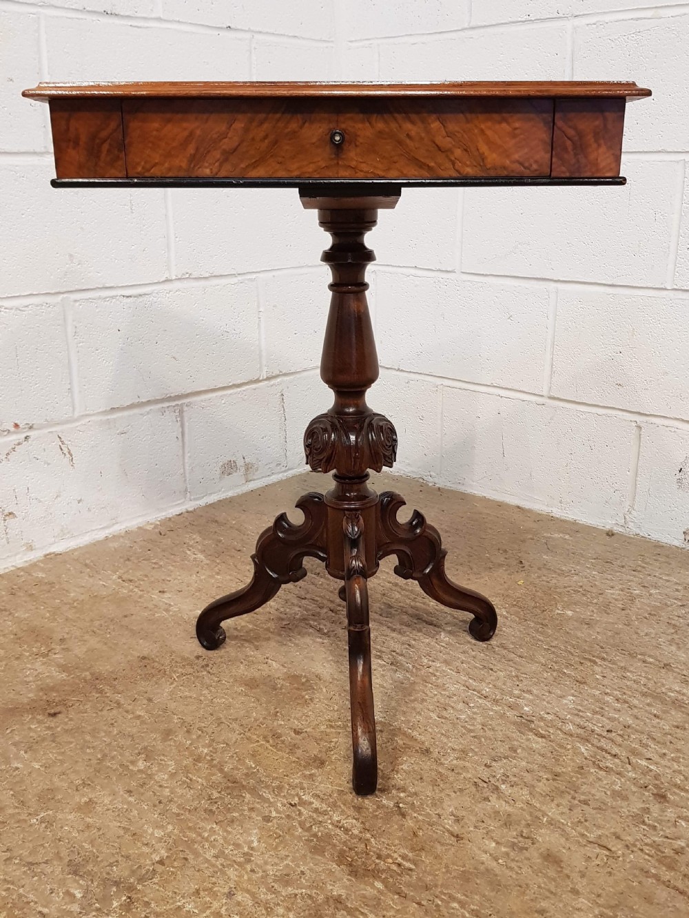 ANTIQUE VICTORIAN BURR WALNUT SIDE WORK TABLE C1880 View VI