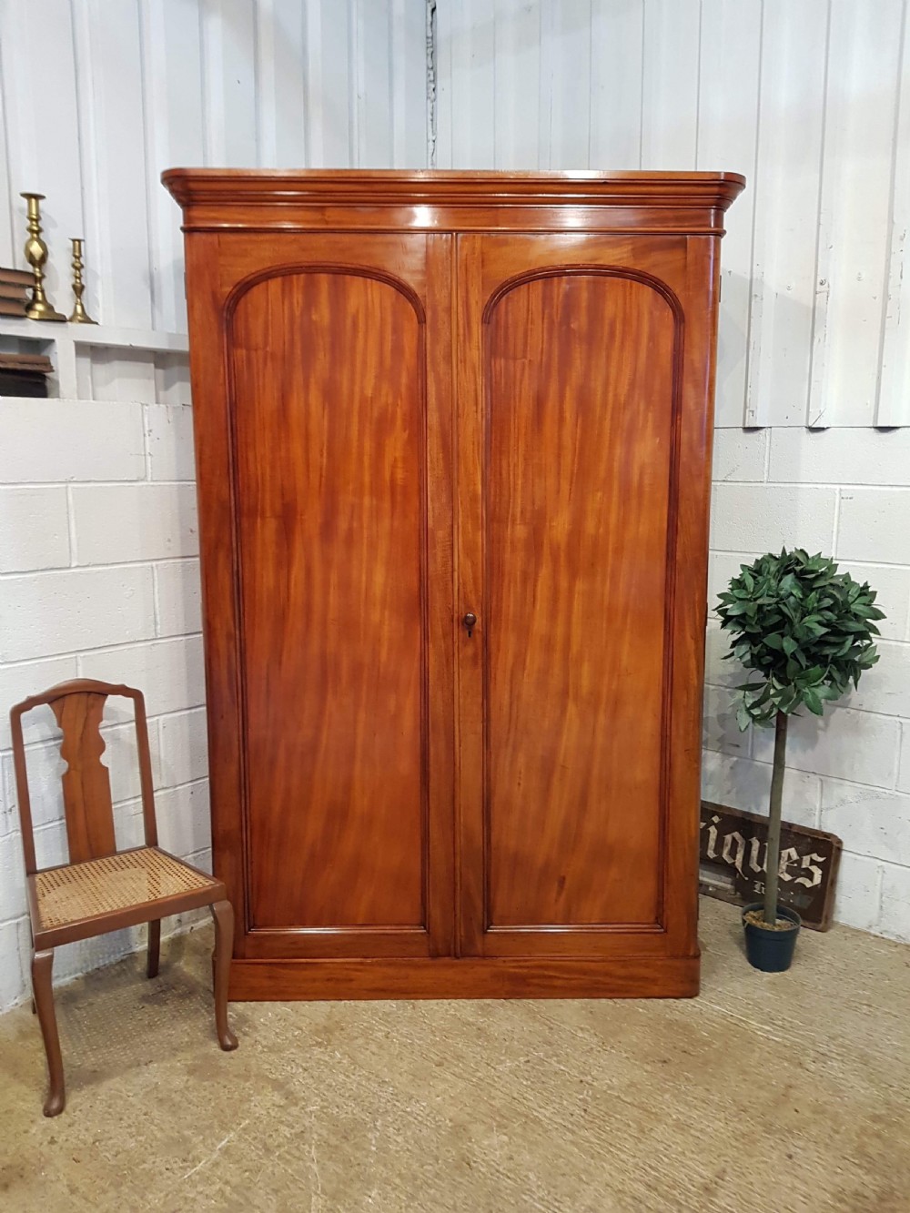 ANTIQUE VICTORIAN MAHOGANY DOUBLE WARDROBE C1880
