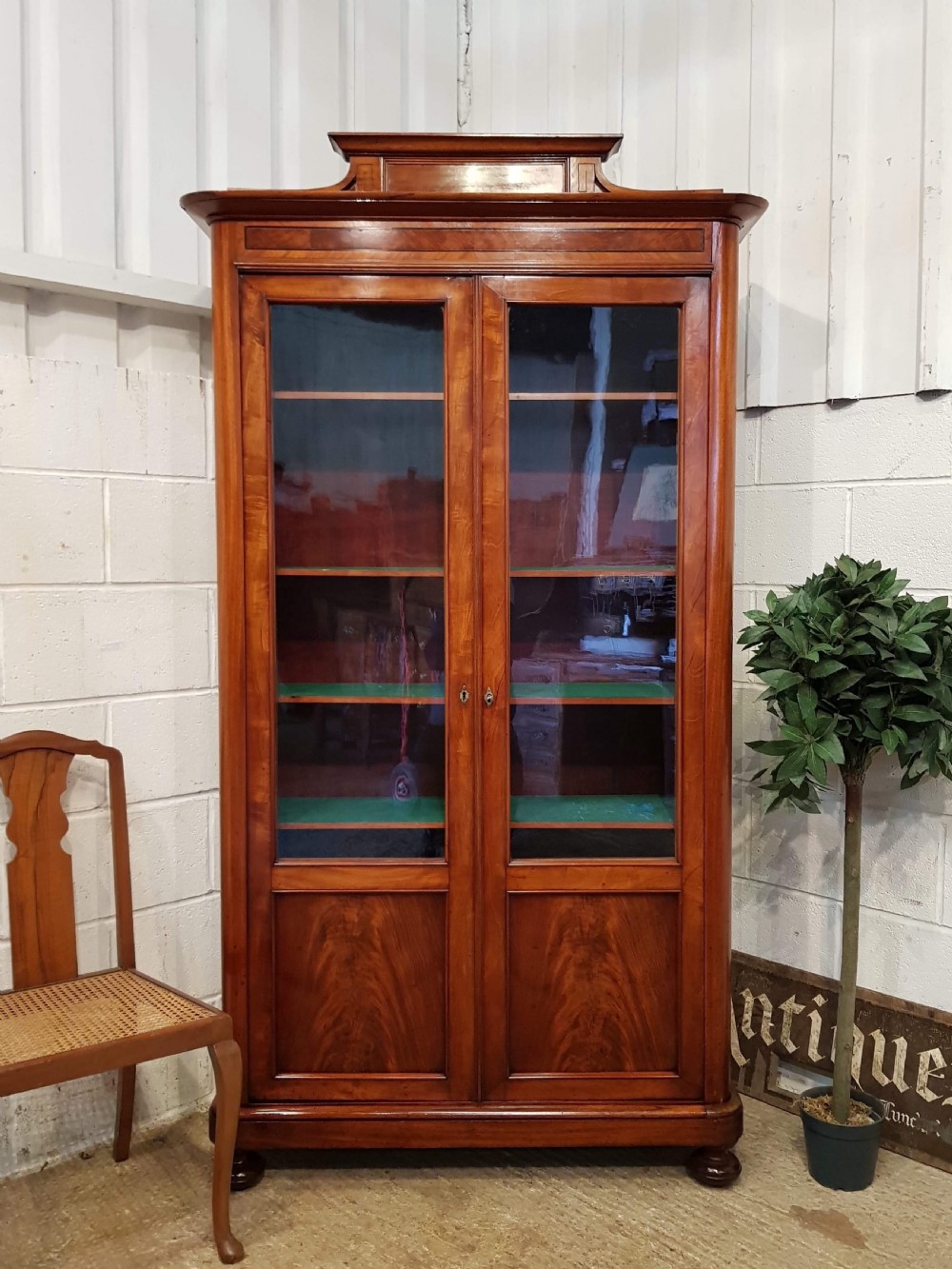 ANTIQUE BIEDERMEIER MAHOGANY GLAZED BOOKCASE C1840
