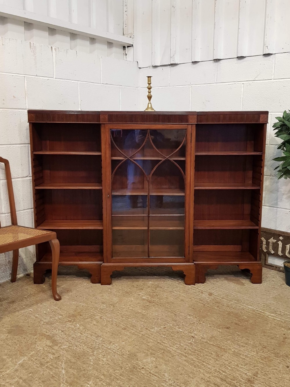 ANTIQUE EDWARDIAN MAHOGANY ASTRAGAL GLAZED & OPEN BOOKCASE C1900