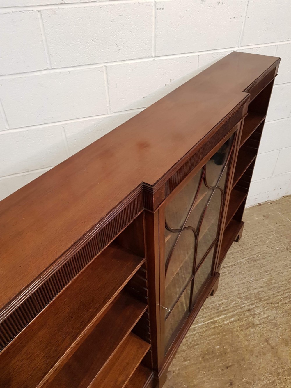 ANTIQUE EDWARDIAN MAHOGANY ASTRAGAL GLAZED & OPEN BOOKCASE C1900 View II