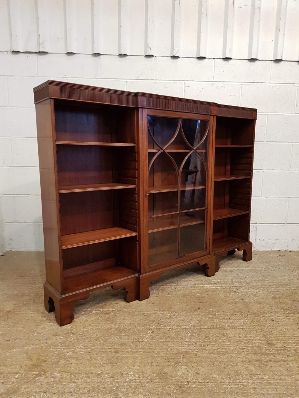 ANTIQUE EDWARDIAN MAHOGANY ASTRAGAL GLAZED & OPEN BOOKCASE C1900 View III