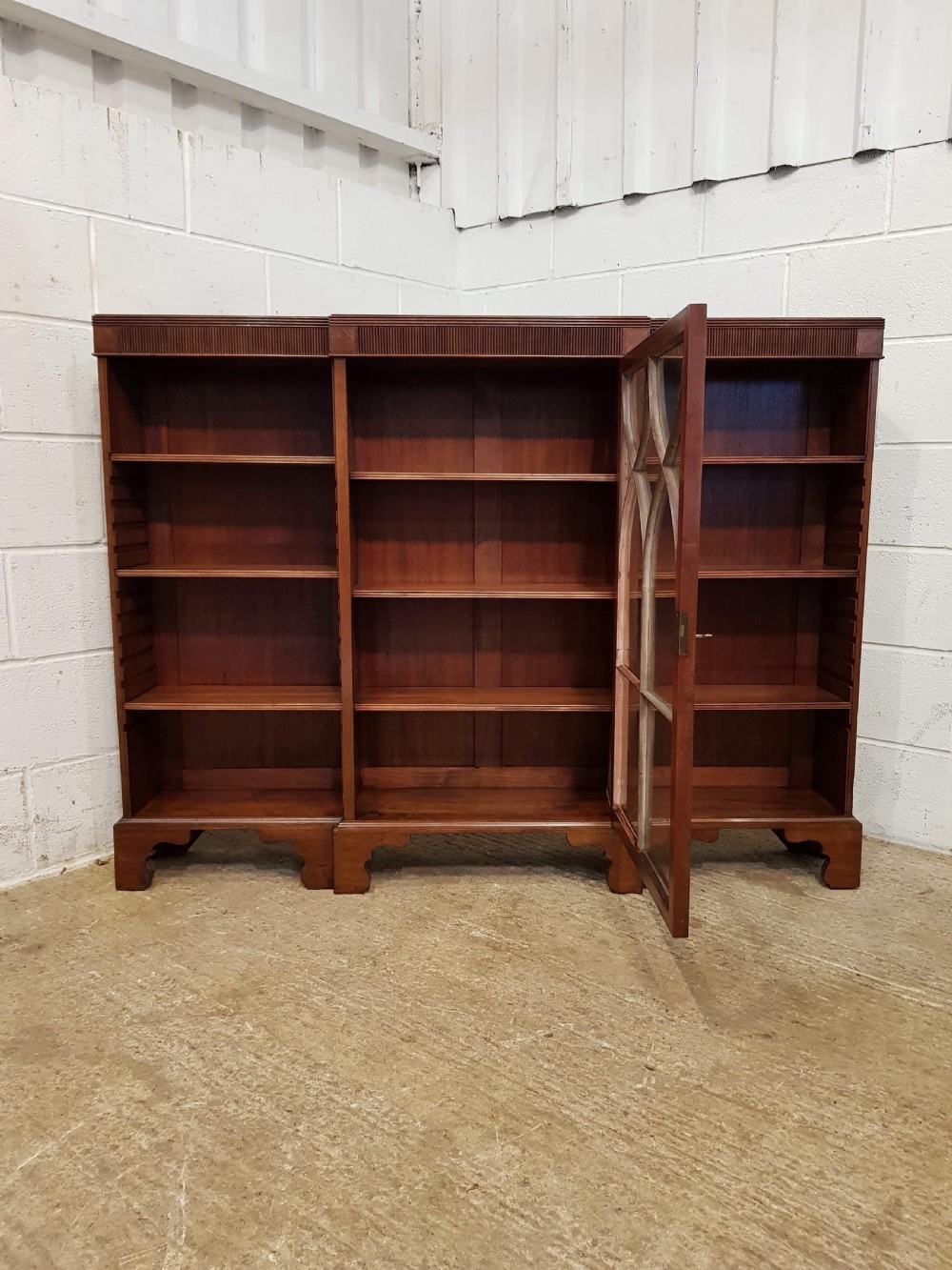 ANTIQUE EDWARDIAN MAHOGANY ASTRAGAL GLAZED & OPEN BOOKCASE C1900 View IV