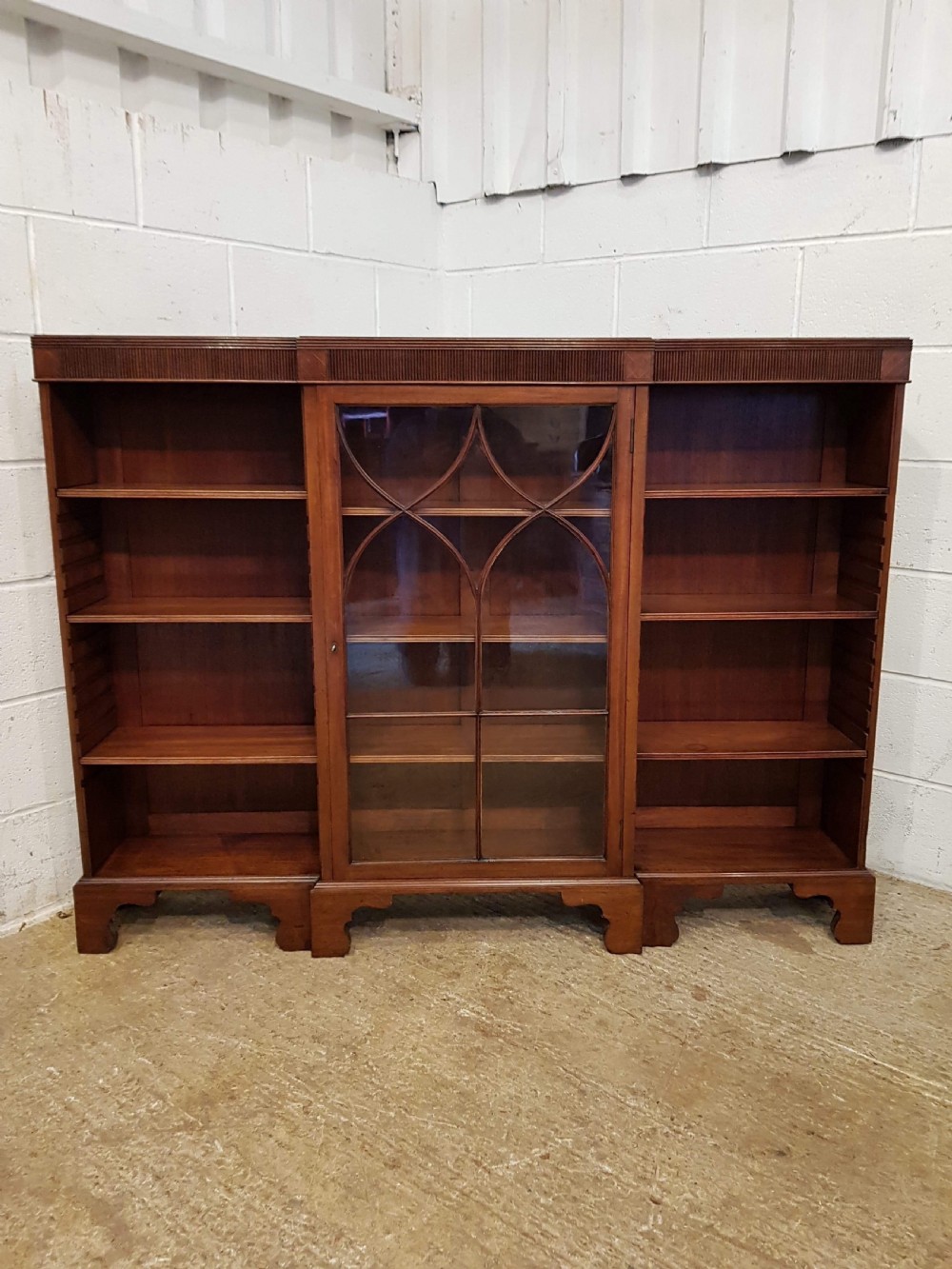 ANTIQUE EDWARDIAN MAHOGANY ASTRAGAL GLAZED & OPEN BOOKCASE C1900 View VI