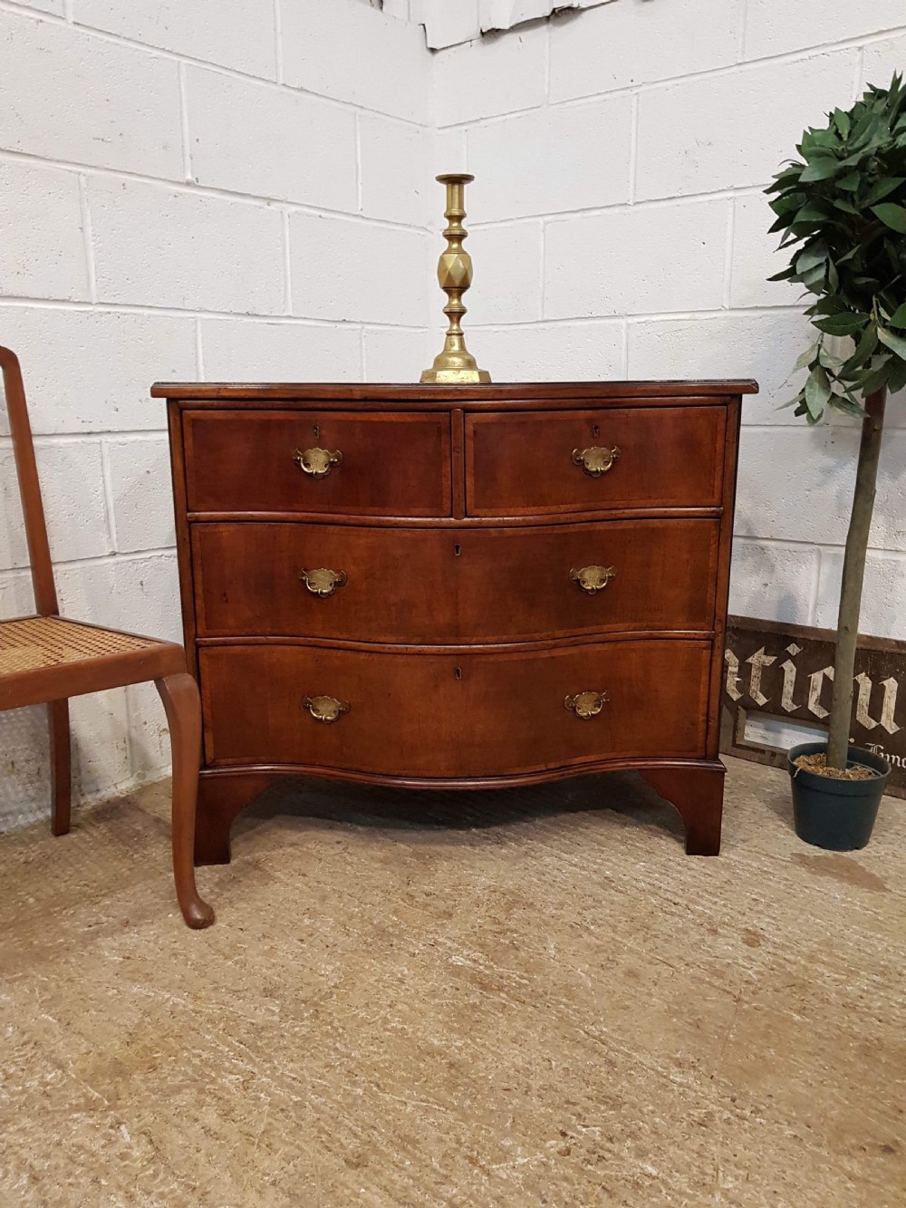 ANTIQUE EDWARDIAN WALNUT SERPENTINE CHEST OF DRAWERS C1900