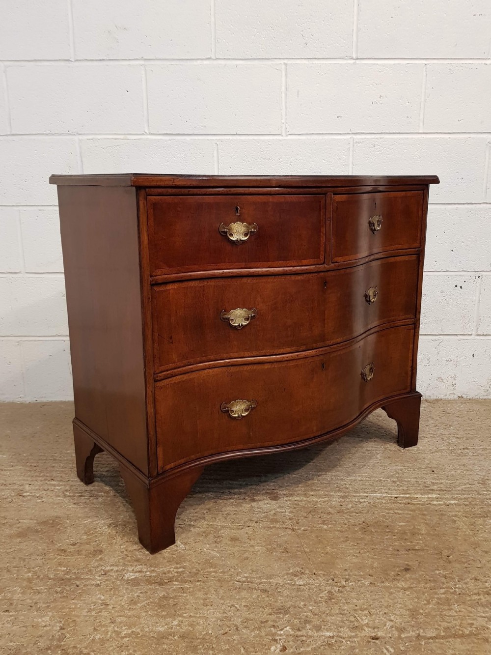 ANTIQUE EDWARDIAN WALNUT SERPENTINE CHEST OF DRAWERS C1900 View III