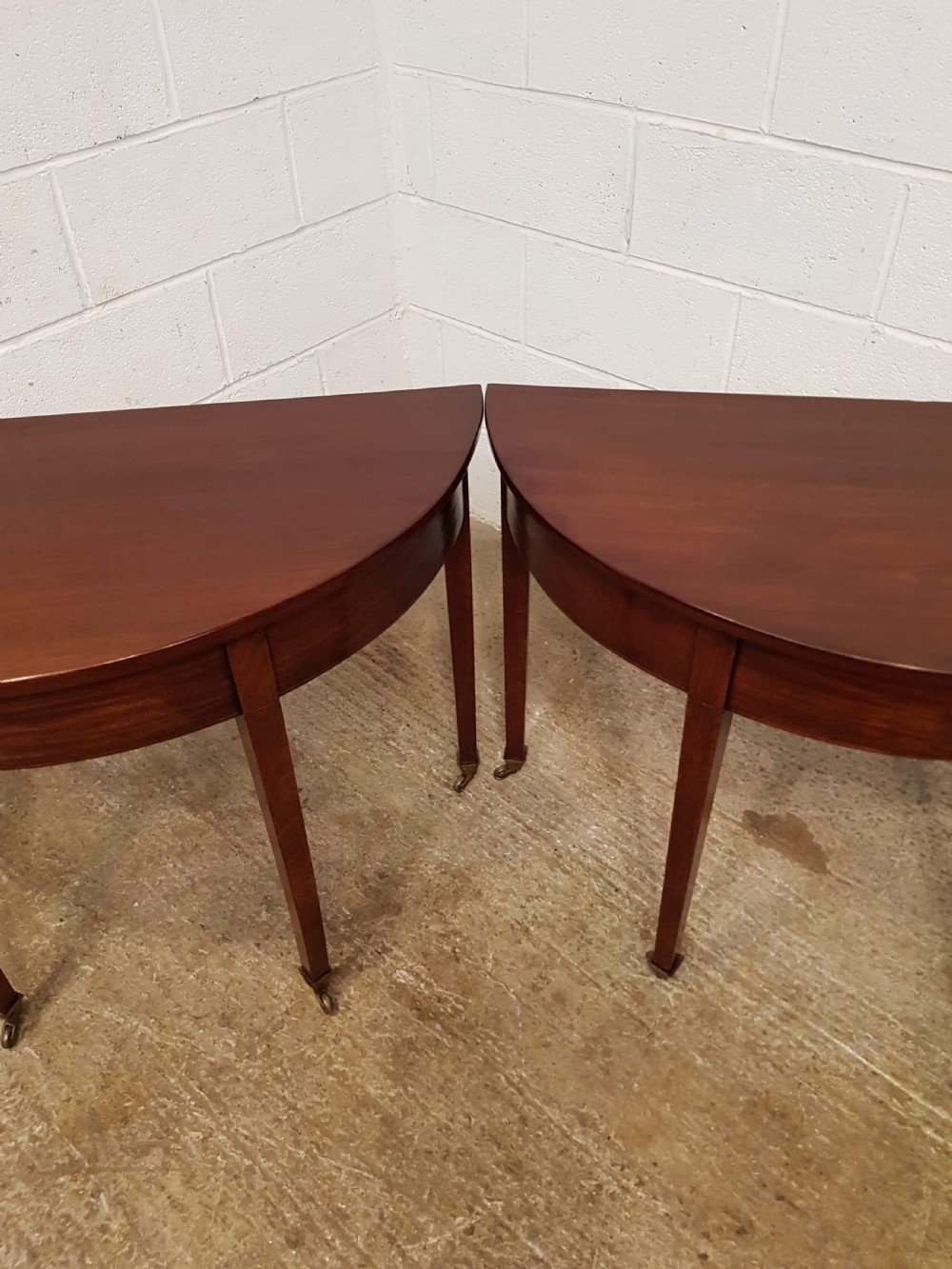 ANTIQUE PAIR REGENCY MAHOGANY DEMI LUNE TABLES C1820 View III
