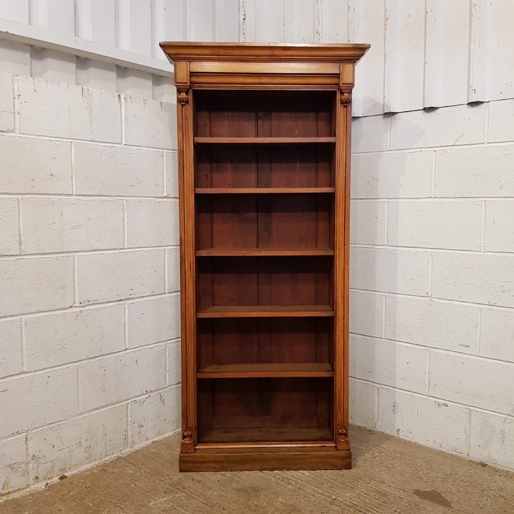 ANTIQUE VICTORIAN TALL NARROW SATINWOOD OPEN BOOKCASE C1880  View III