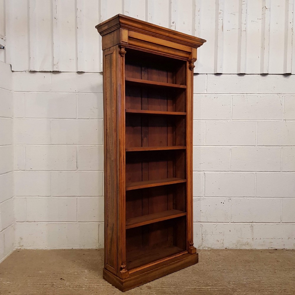 ANTIQUE VICTORIAN TALL NARROW SATINWOOD OPEN BOOKCASE C1880  View IV