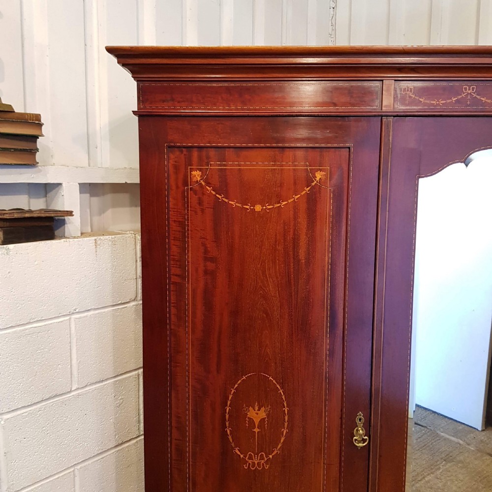 ANTIQUE EDWARDIAN MAHOGANY INLAID TRIPLE WARDROBE C1900 View V
