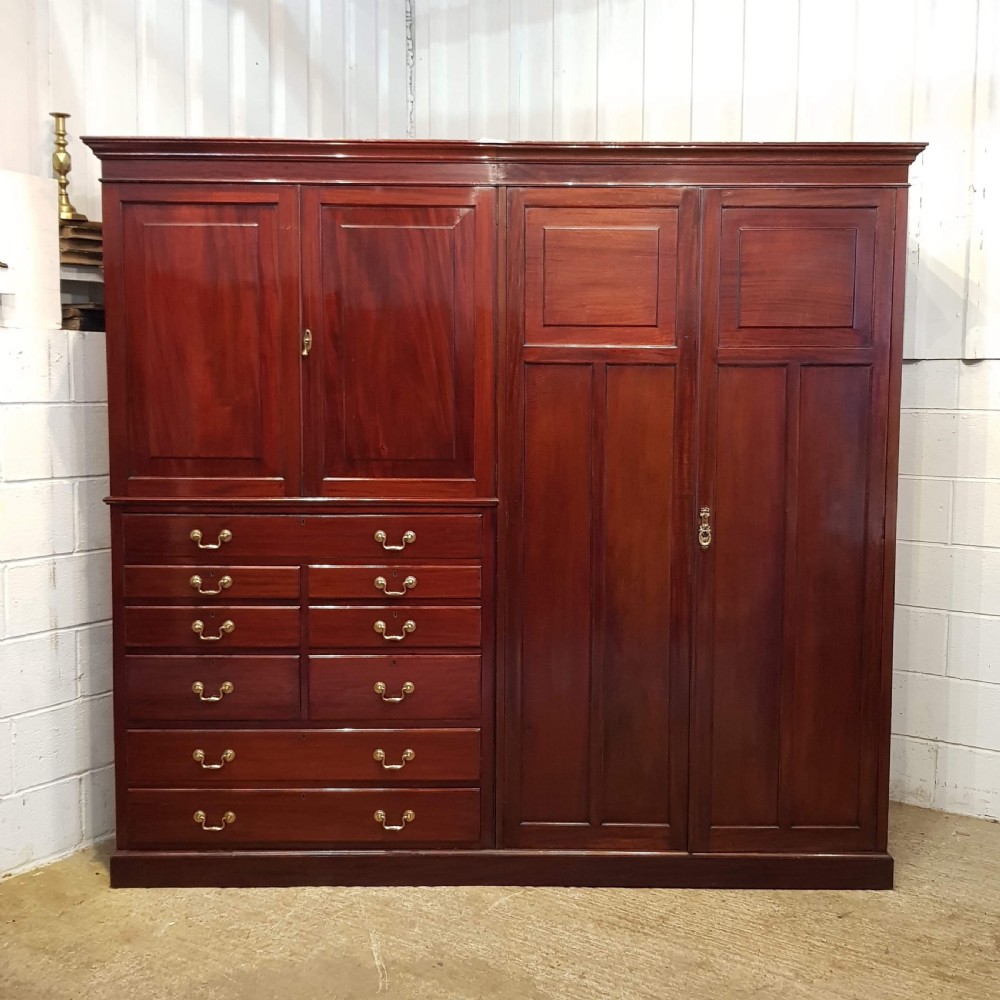 ANTIQUE EDWARDIAN MAHOGANY GENTS COMPACTUM WARDROBE WITH CLOTHES PRESS C1900 View IV
