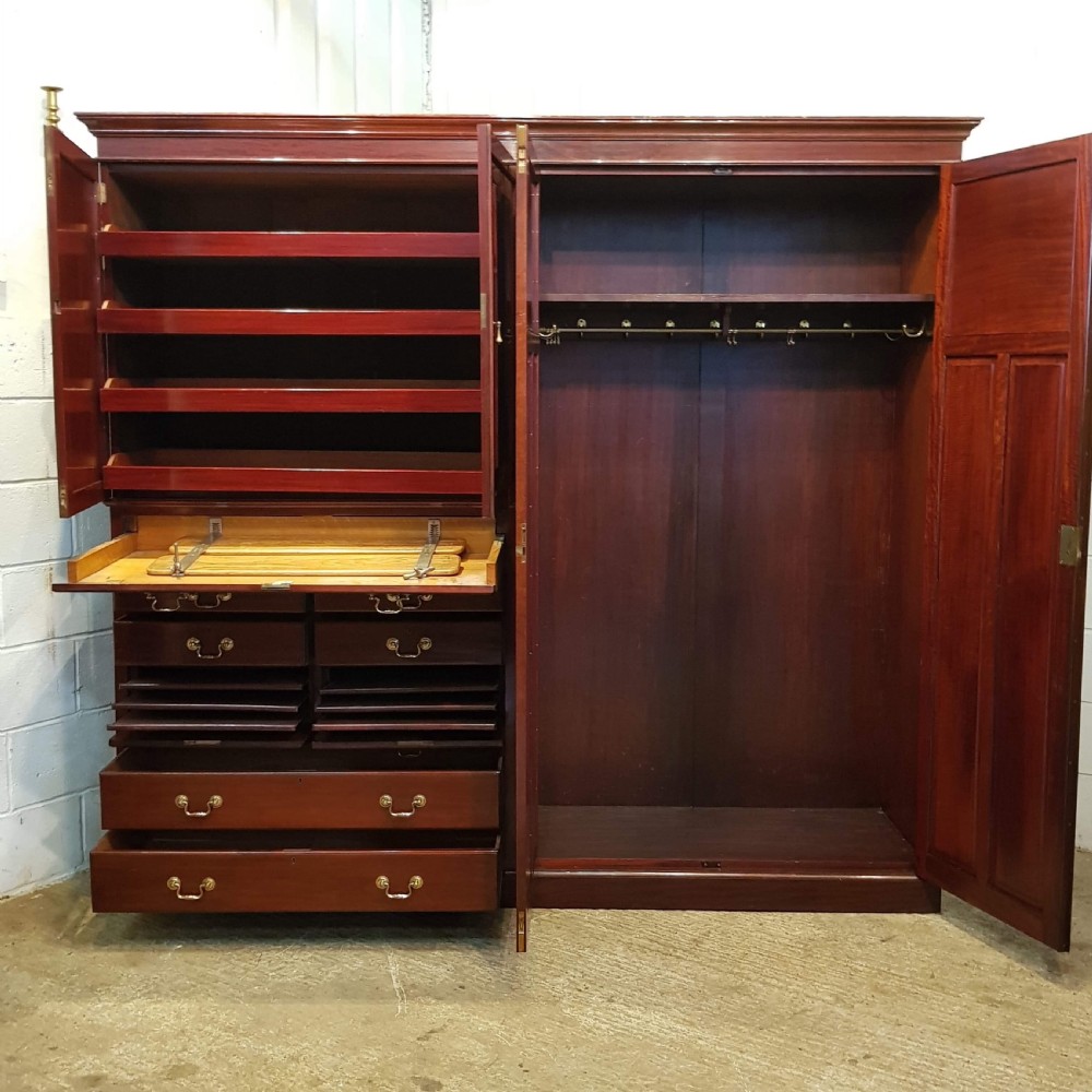 ANTIQUE EDWARDIAN MAHOGANY GENTS COMPACTUM WARDROBE WITH CLOTHES PRESS C1900 View V