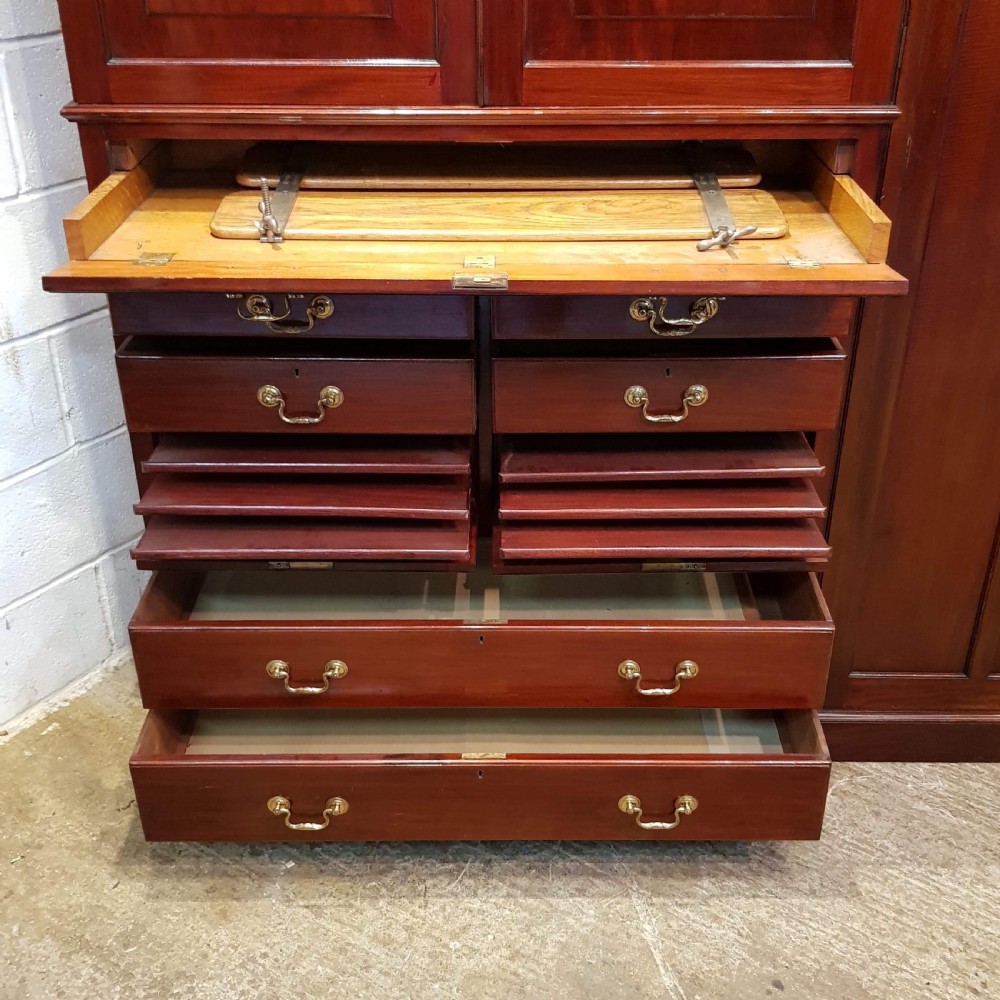 ANTIQUE EDWARDIAN MAHOGANY GENTS COMPACTUM WARDROBE WITH CLOTHES PRESS C1900 View IX