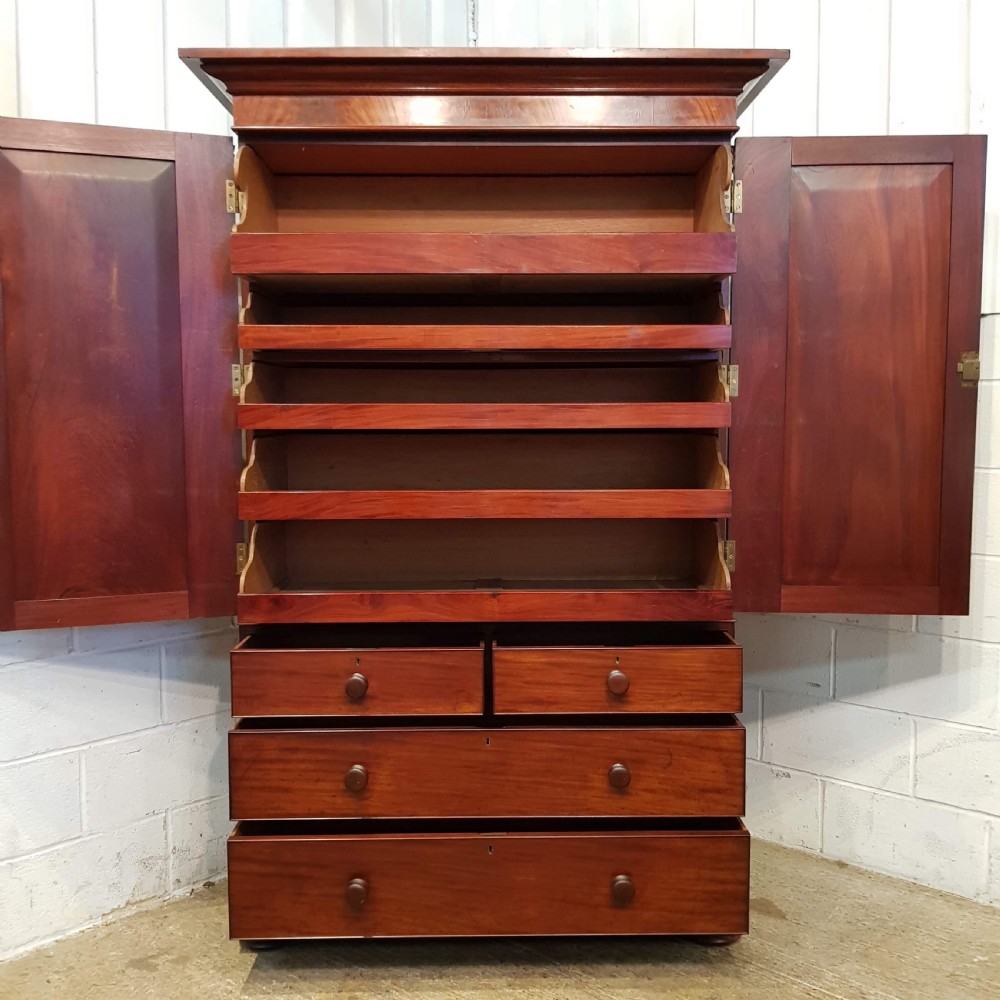 ANTIQUE WILLIAM 1V MAHOGANY LINEN PRESS C1830 View III