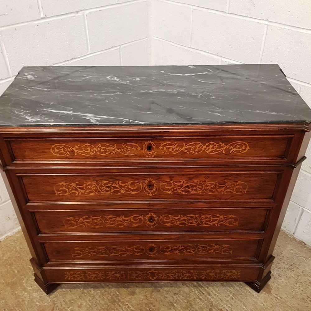 ANTIQUE LATE 19TH CENTURY INLAID ITALIAN WALNUT MARBLE TOP CHEST OF DRAWERS C1890 View II