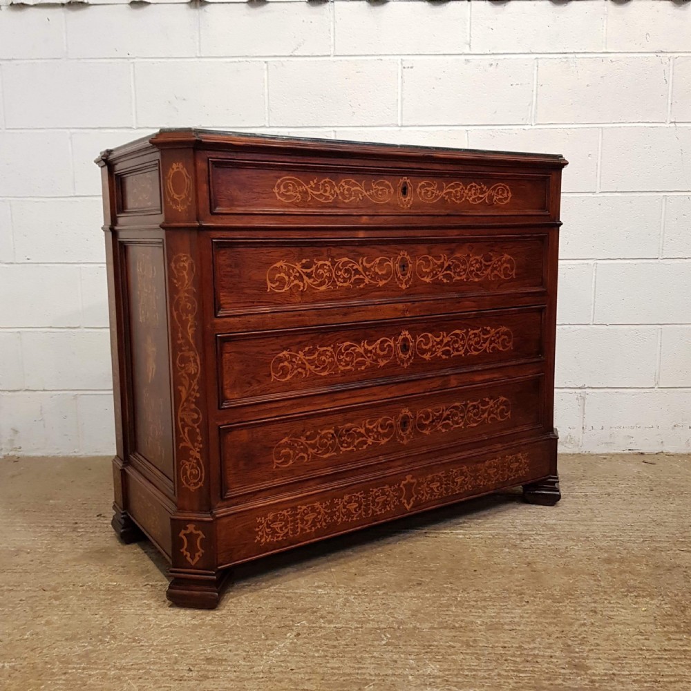 ANTIQUE LATE 19TH CENTURY INLAID ITALIAN WALNUT MARBLE TOP CHEST OF DRAWERS C1890 View III