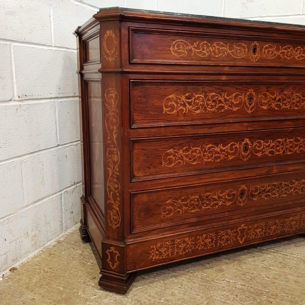 ANTIQUE LATE 19TH CENTURY INLAID ITALIAN WALNUT MARBLE TOP CHEST OF DRAWERS C1890 View IV